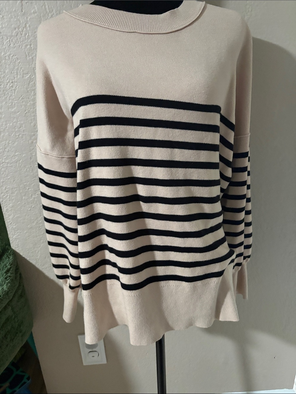 Striped Cream and Black Boatneck Sweater